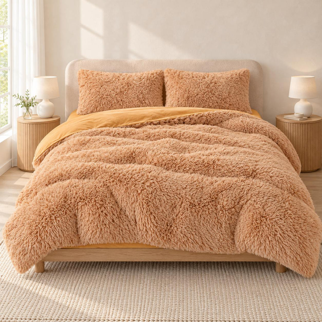 Cozy Plush Bedding Set Soft Duvet Cover Fluffy Pillowcases Fleece Fabric Machine Washable