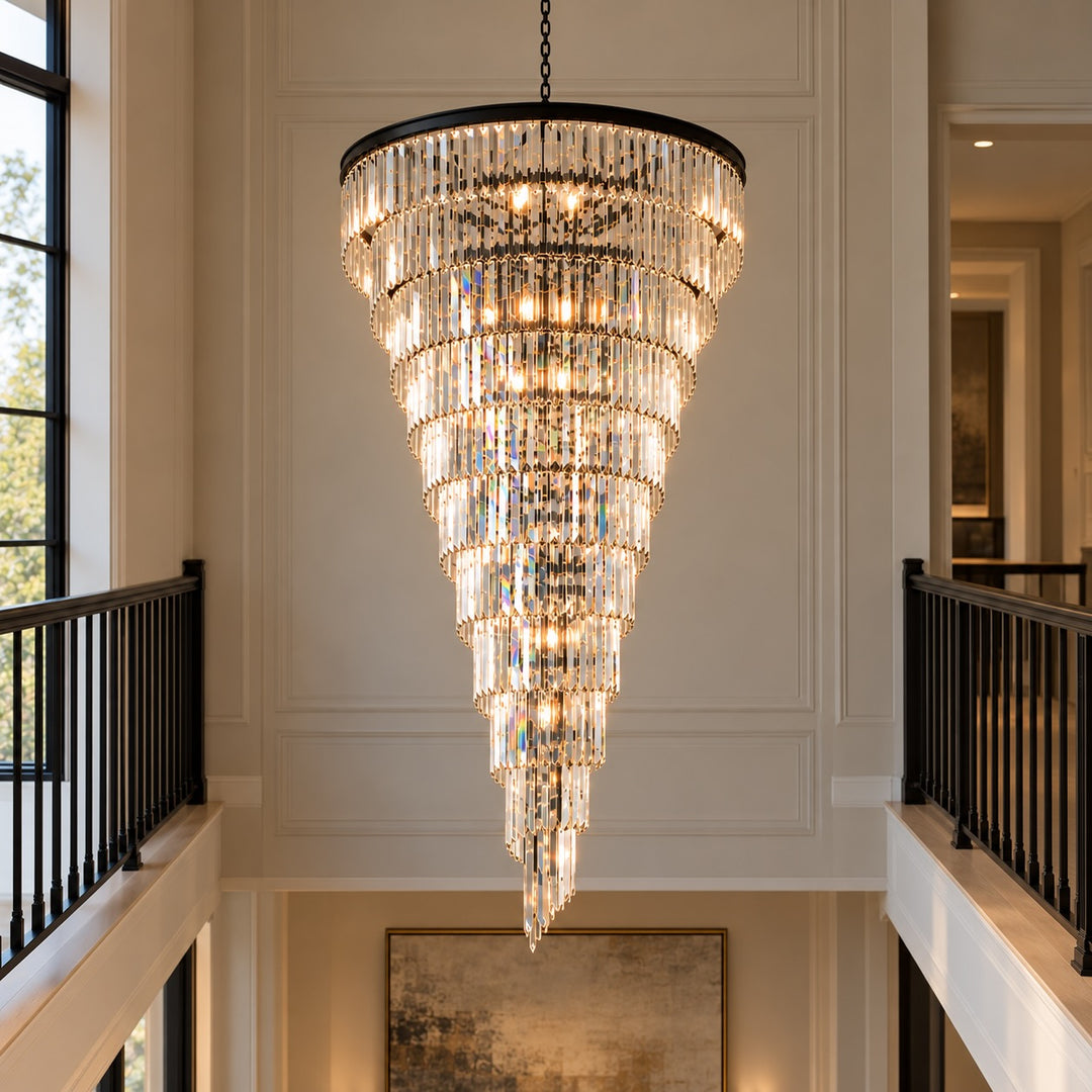 Contemporary Designer Chandelier Hanging Ceiling Light with Adjustable Chain Dimmable Crystal and Metal