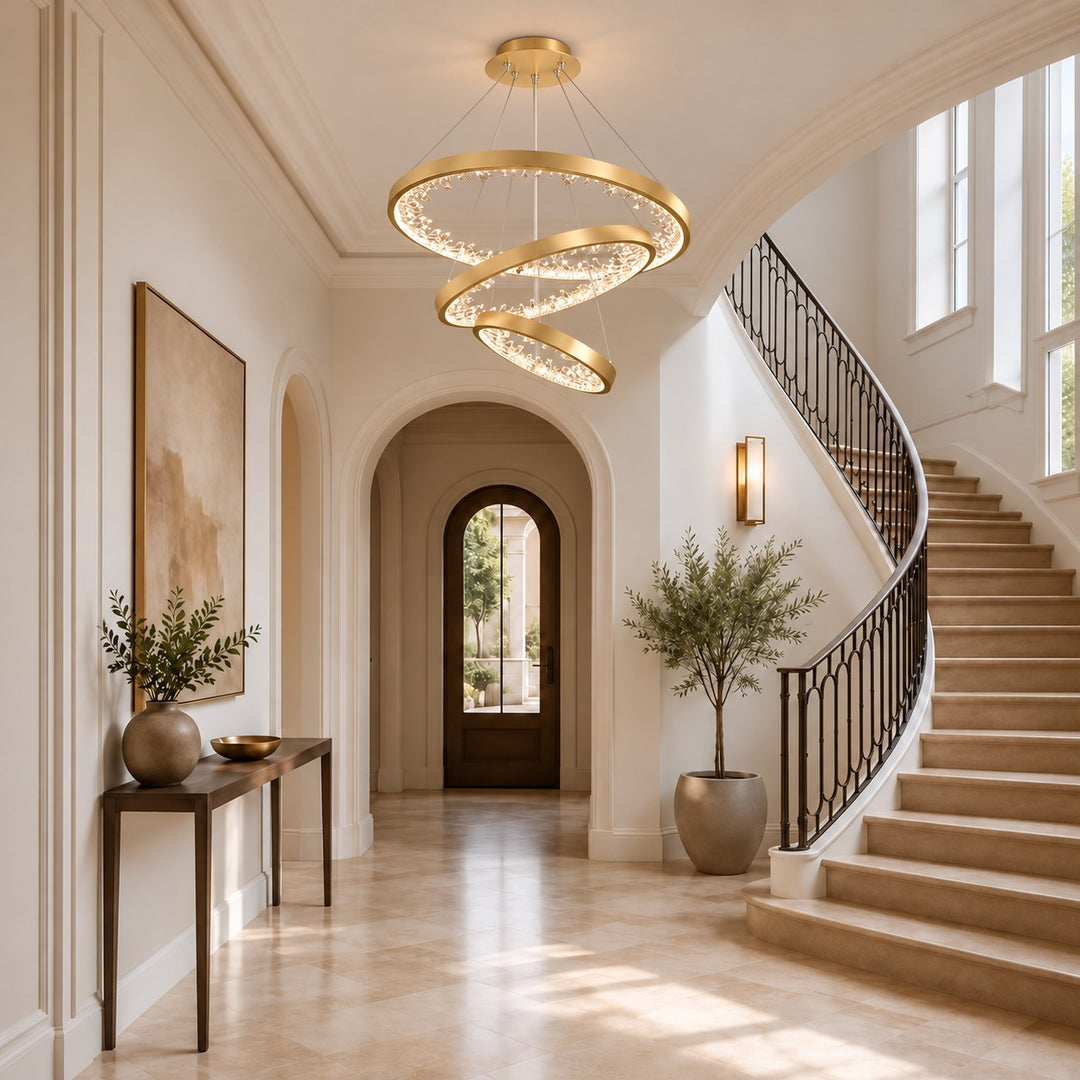 Modern Circle Crystal Chandelier Ceiling Mounted Metal Frame Integrated LED Lighting