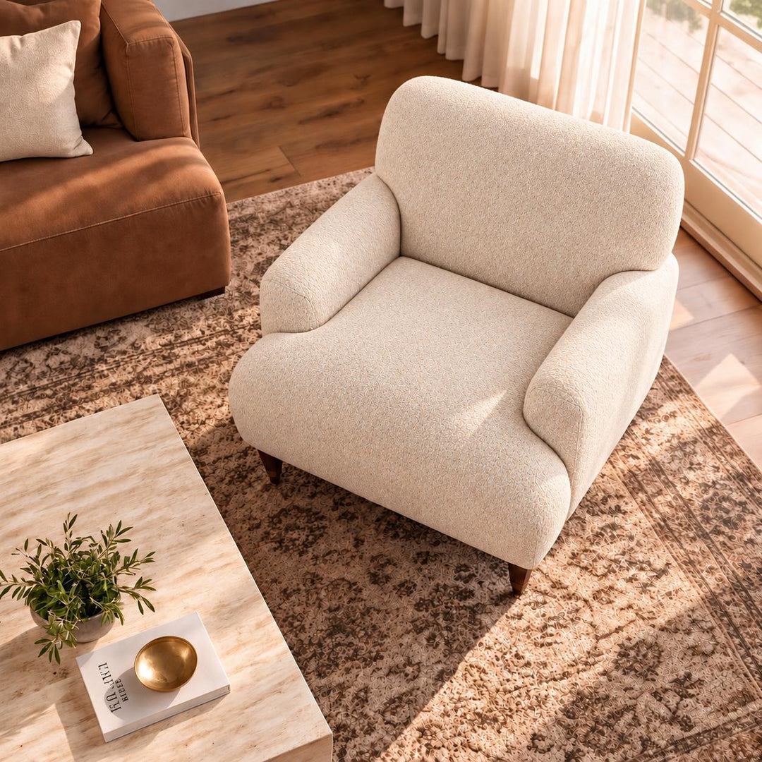 Modern Accent Chair with Upholstered Fabric and Brass Casters for Living Room Comfort