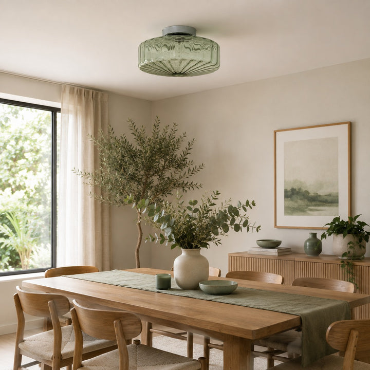 Modern Flush Mount Ceiling Light Chrome Corrugated Glass LED Adjustable Fixture