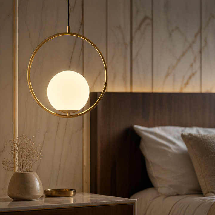 Modern Brass Glass Globe Hanging Pendant Light