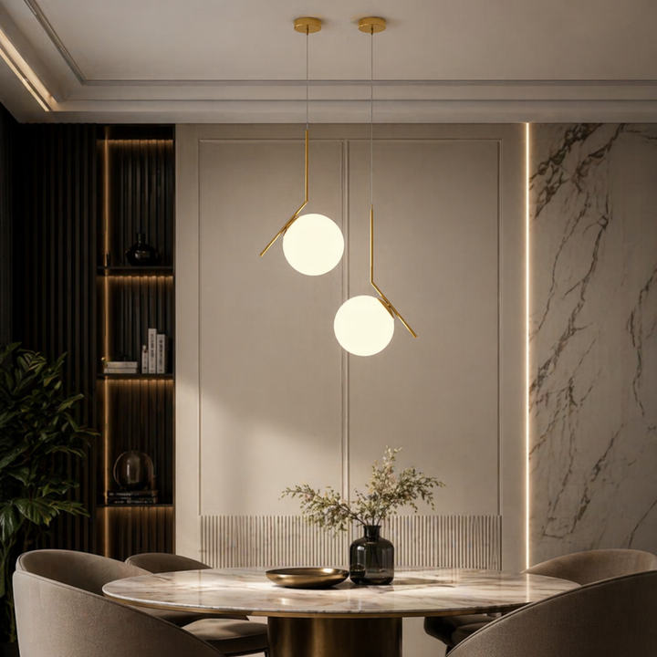 Modern Brass Glass Globe Hanging Pendant Light