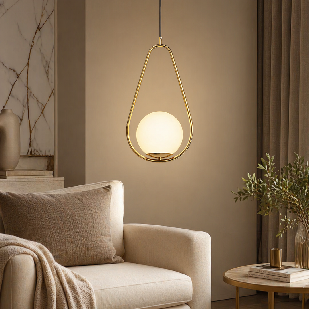 Modern Brass Glass Globe Hanging Pendant Light