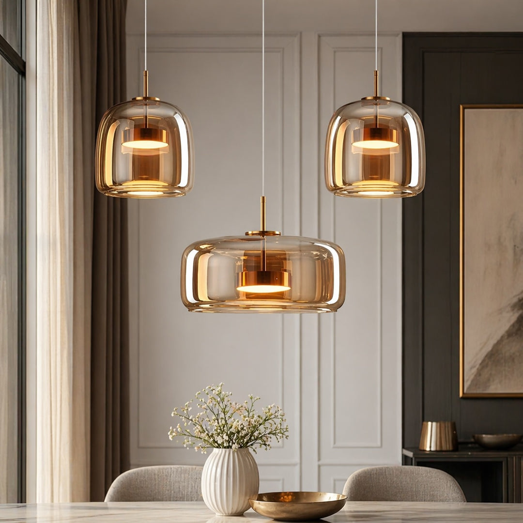Modern Hand-Blown Glass Multi-Shade Pendant Light