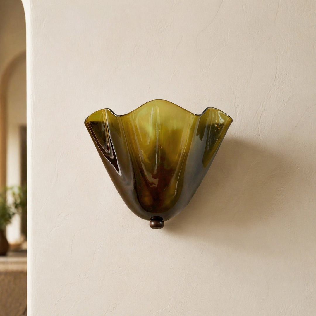 Retro Wall Light Shell Design Glass Sconce with Iron Base and LED Illumination 28cm Wide