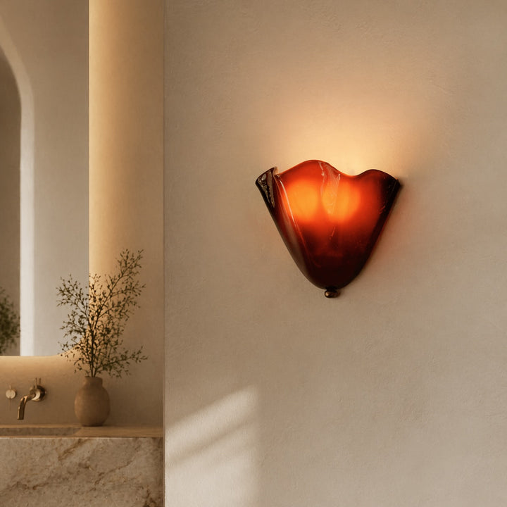 Retro Wall Light Shell Design Glass Sconce with Iron Base and LED Illumination 28cm Wide