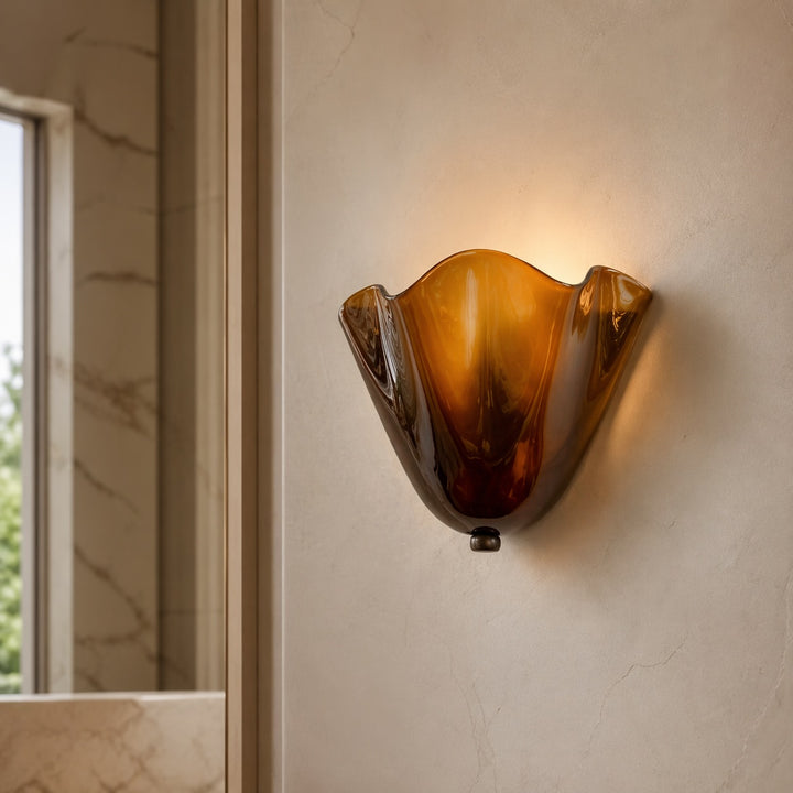 Retro Wall Light Shell Design Glass Sconce with Iron Base and LED Illumination 28cm Wide