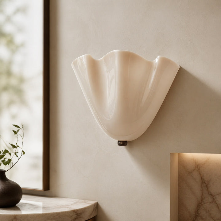 Retro Wall Light Shell Design Glass Sconce with Iron Base and LED Illumination 28cm Wide