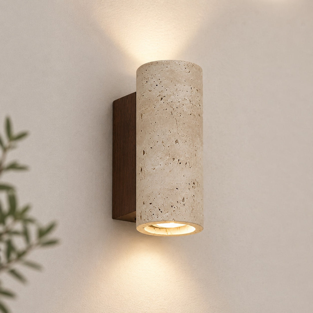 Minimalist Wall Light Up Down Sconce Travertine LED Natural Stone Design Hardwired 3000K