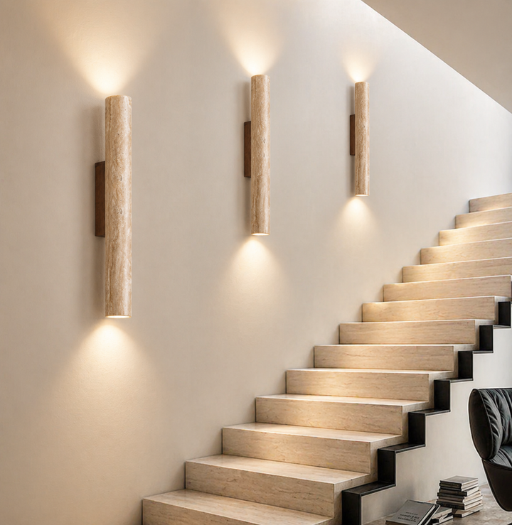 Minimalist Wall Light Up Down Sconce Travertine LED Natural Stone Design Hardwired 3000K