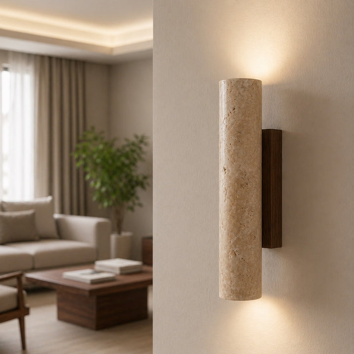 Minimalist Wall Light Up Down Sconce Travertine LED Natural Stone Design Hardwired 3000K