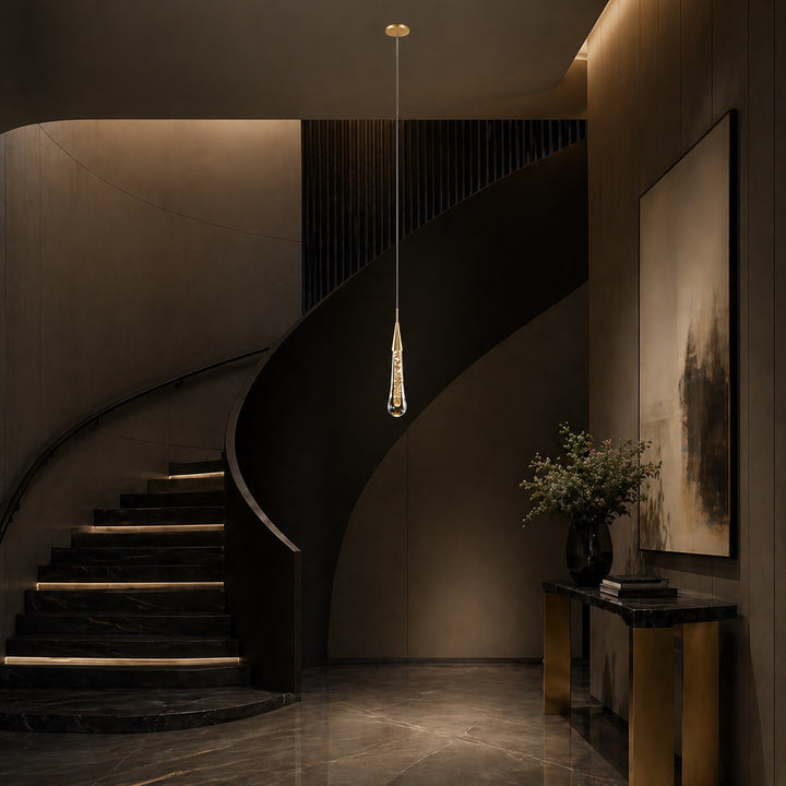 Modern Crystal Chandelier Pendant Light Long Hanging Aluminum LED Fixture for Stylish Illumination