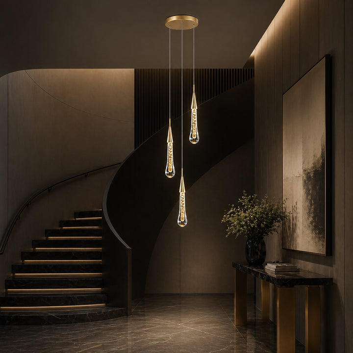 Modern Crystal Chandelier Pendant Light Long Hanging Aluminum LED Fixture for Stylish Illumination
