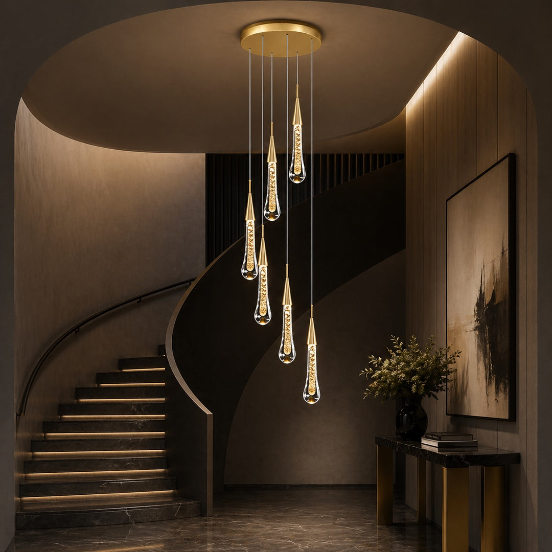 Modern Crystal Chandelier Pendant Light Long Hanging Aluminum LED Fixture for Stylish Illumination