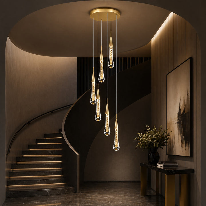 Modern Crystal Chandelier Pendant Light Long Hanging Aluminum LED Fixture for Stylish Illumination