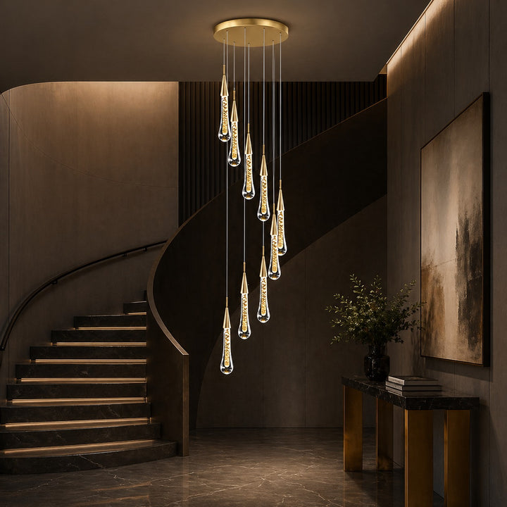 Modern Crystal Chandelier Pendant Light Long Hanging Aluminum LED Fixture for Stylish Illumination