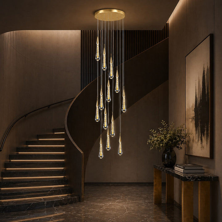 Modern Crystal Chandelier Pendant Light Long Hanging Aluminum LED Fixture for Stylish Illumination