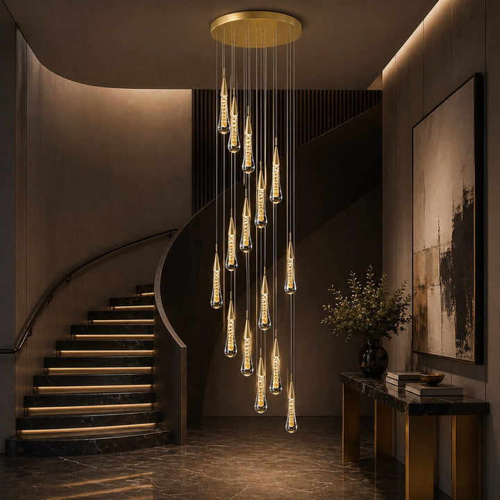 Modern Crystal Chandelier Pendant Light Long Hanging Aluminum LED Fixture for Stylish Illumination