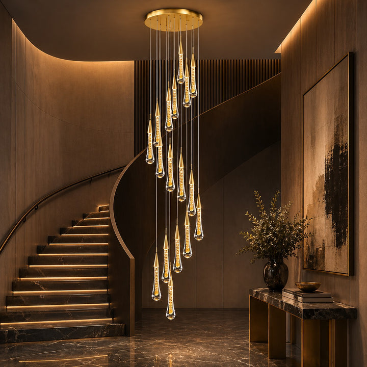 Modern Crystal Chandelier Pendant Light Long Hanging Aluminum LED Fixture for Stylish Illumination