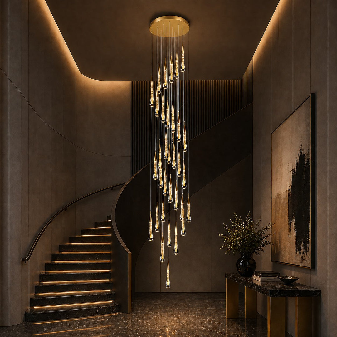 Modern Crystal Chandelier Pendant Light Long Hanging Aluminum LED Fixture for Stylish Illumination