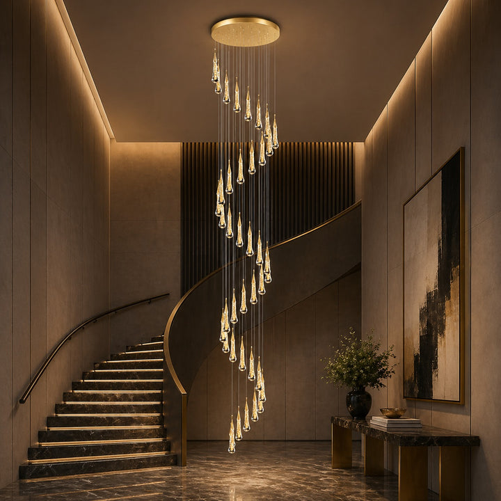 Modern Crystal Chandelier Pendant Light Long Hanging Aluminum LED Fixture for Stylish Illumination