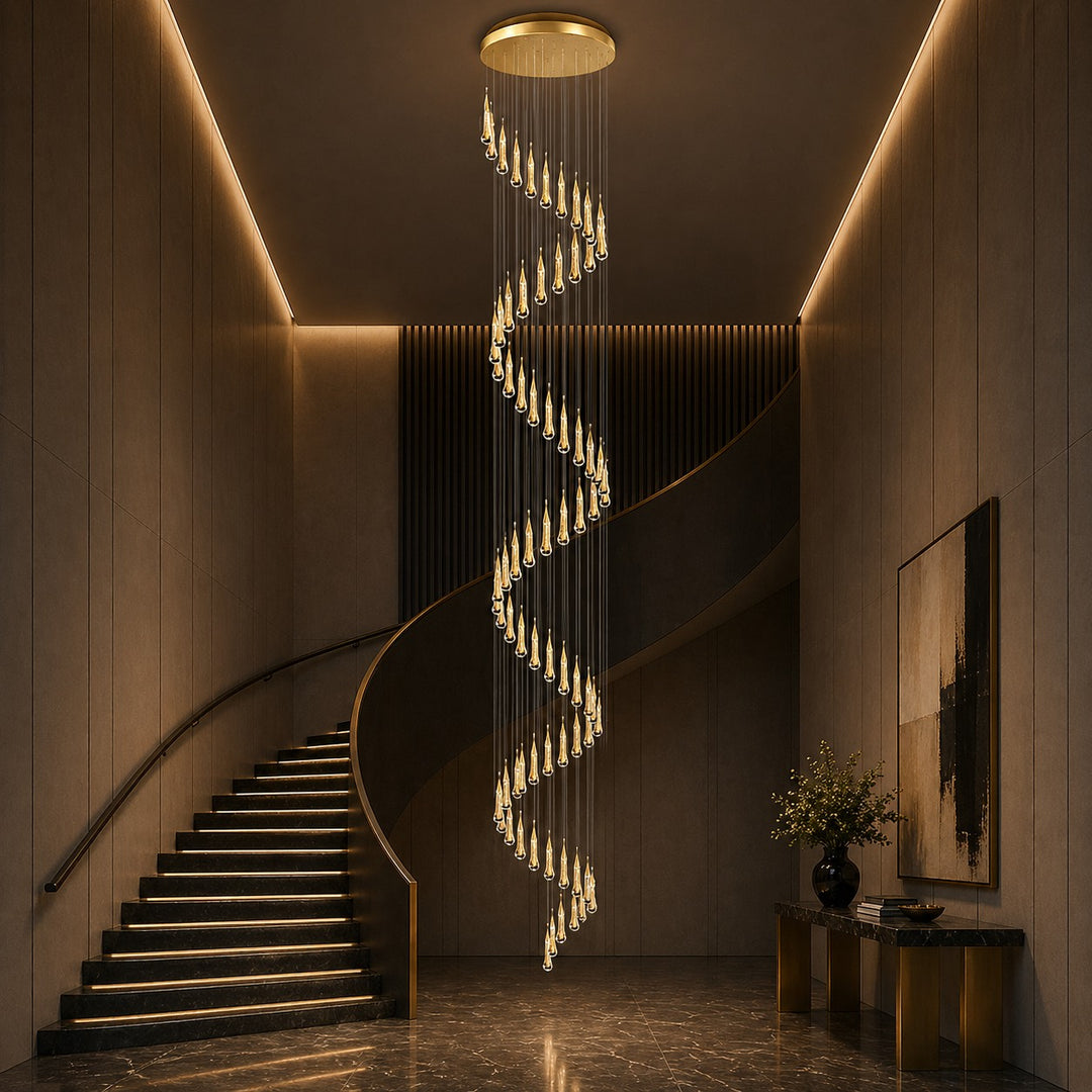 Modern Crystal Chandelier Pendant Light Long Hanging Aluminum LED Fixture for Stylish Illumination