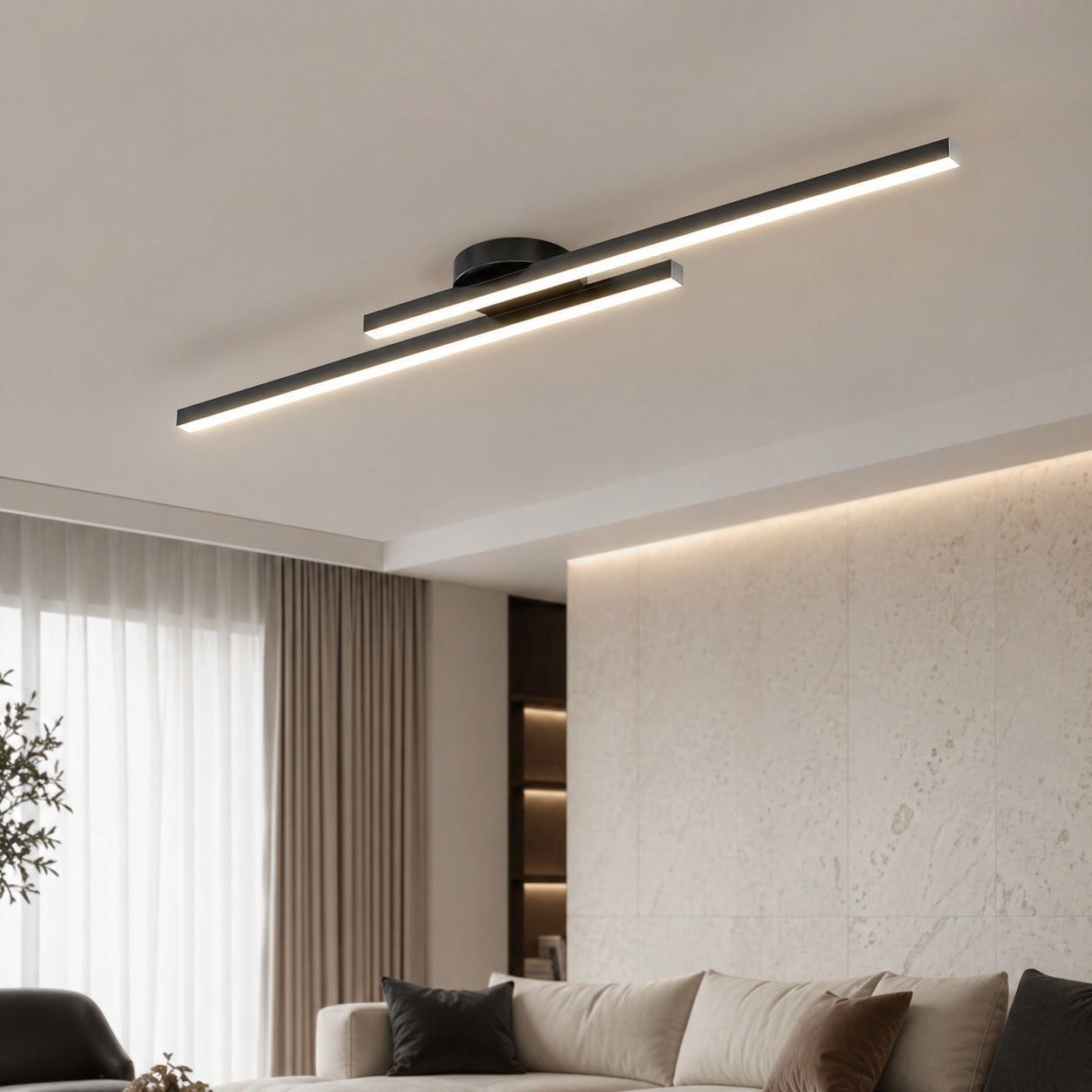 Modern slim flush mount ceiling light in a minimalist interior