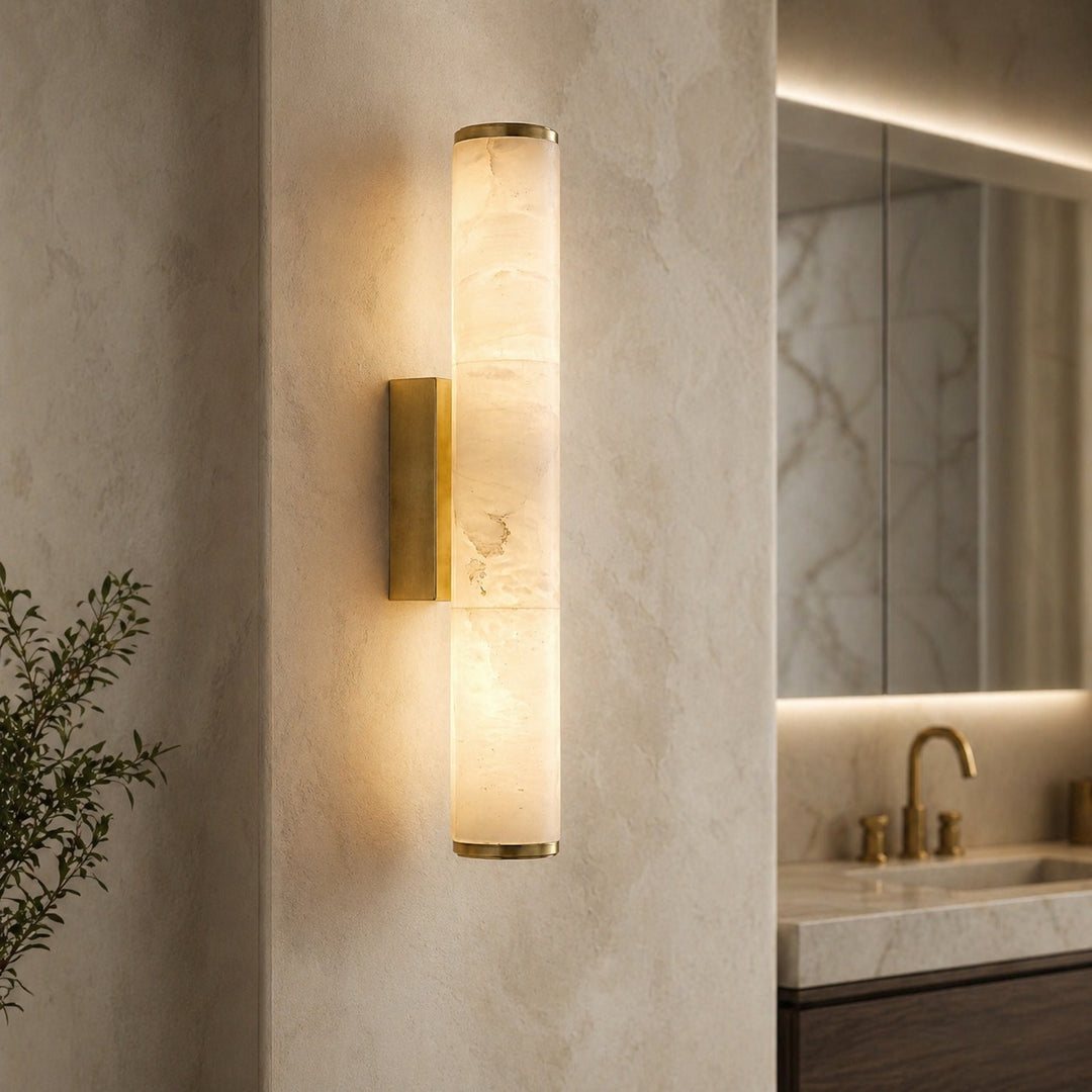 Modern Wall Sconce Wall Mounted Resin Marble Effect LED Warm White Light Copper Accents