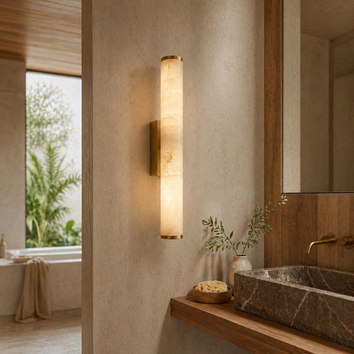 Modern Wall Sconce Wall Mounted Resin Marble Effect LED Warm White Light Copper Accents