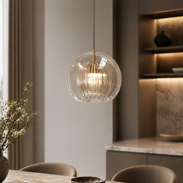 Modern Glass Pendant Light Hanging Metal Fixture LED Compatible Adjustable Height for Kitchen Island