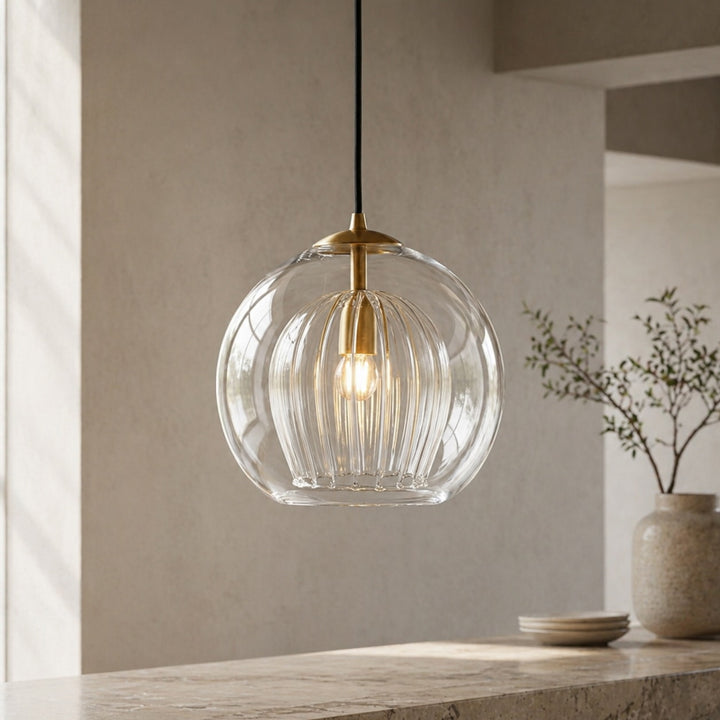 Modern Glass Pendant Light Hanging Metal Fixture LED Compatible Adjustable Height for Kitchen Island
