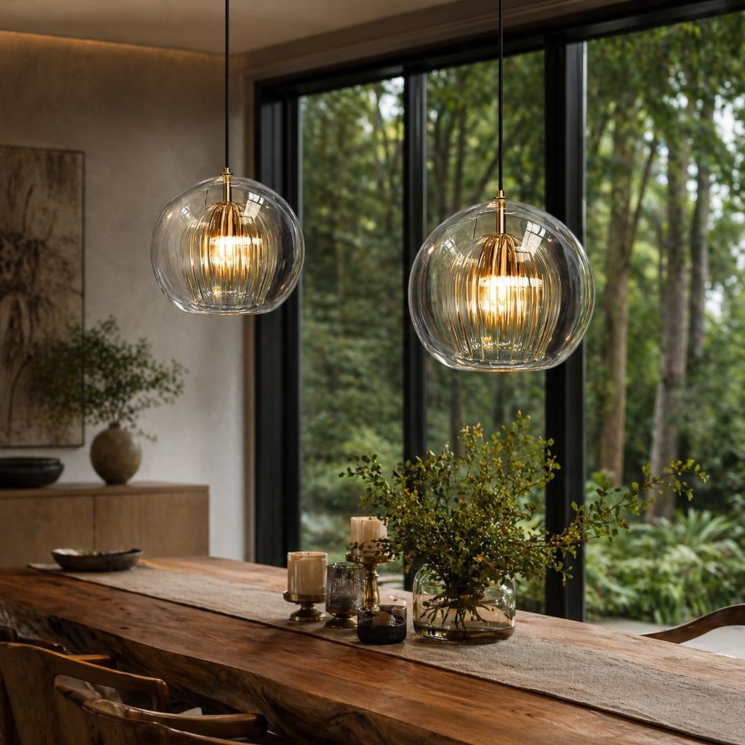 Modern Glass Pendant Light Hanging Metal Fixture LED Compatible Adjustable Height for Kitchen Island