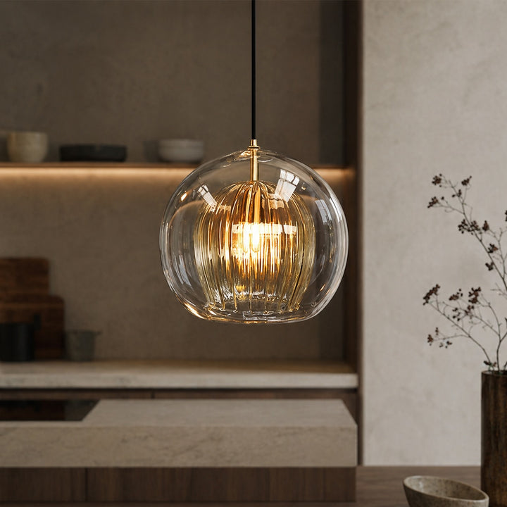 Modern Glass Pendant Light Hanging Metal Fixture LED Compatible Adjustable Height for Kitchen Island