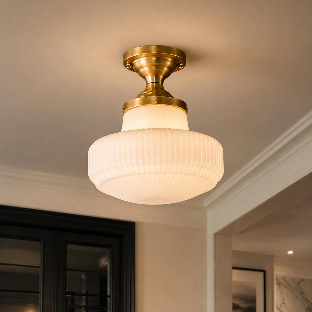 Vintage French Style Flush Mount Ceiling Light with Glass Shades and LED Illumination