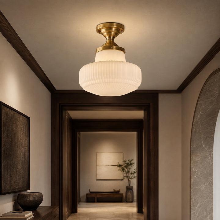 Vintage French Style Flush Mount Ceiling Light with Glass Shades and LED Illumination