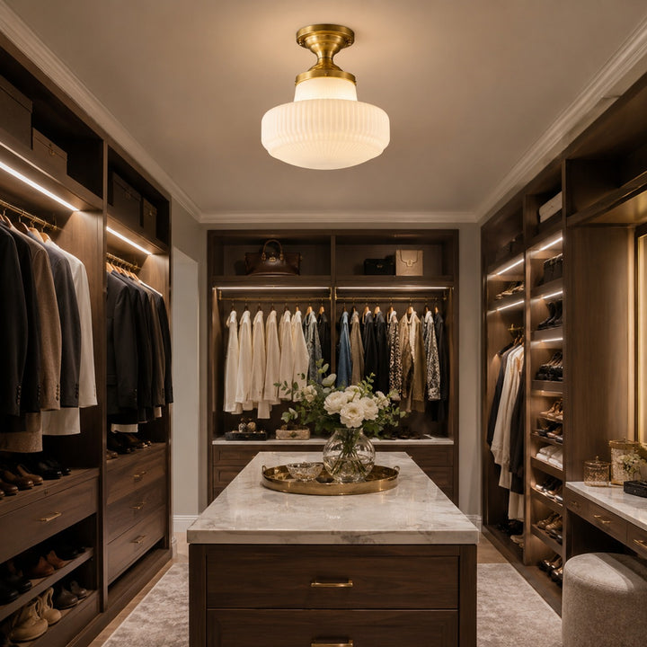 Vintage French Style Flush Mount Ceiling Light with Glass Shades and LED Illumination