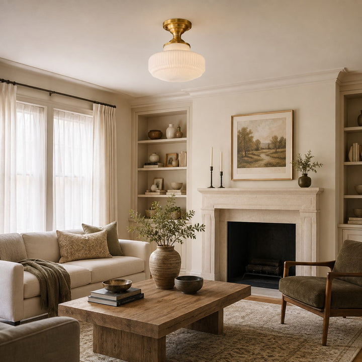 Vintage French Style Flush Mount Ceiling Light with Glass Shades and LED Illumination