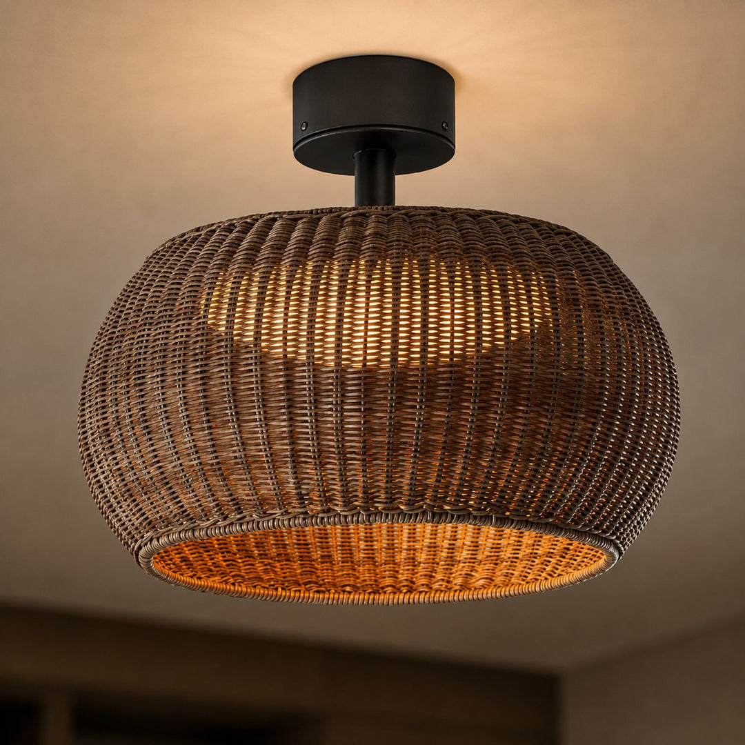 Modern Flush Mount Ceiling Light Rattan Design IP55 Waterproof LED E27 Socket