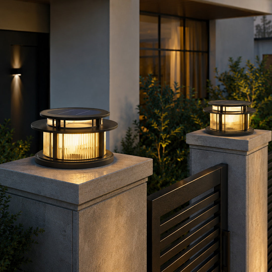 Solar Garden Light Modern Pillar Design Stainless Steel Waterproof LED Adjustable Color Temperature