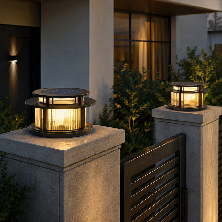 Solar Garden Light Modern Pillar Design Stainless Steel Waterproof LED Adjustable Color Temperature