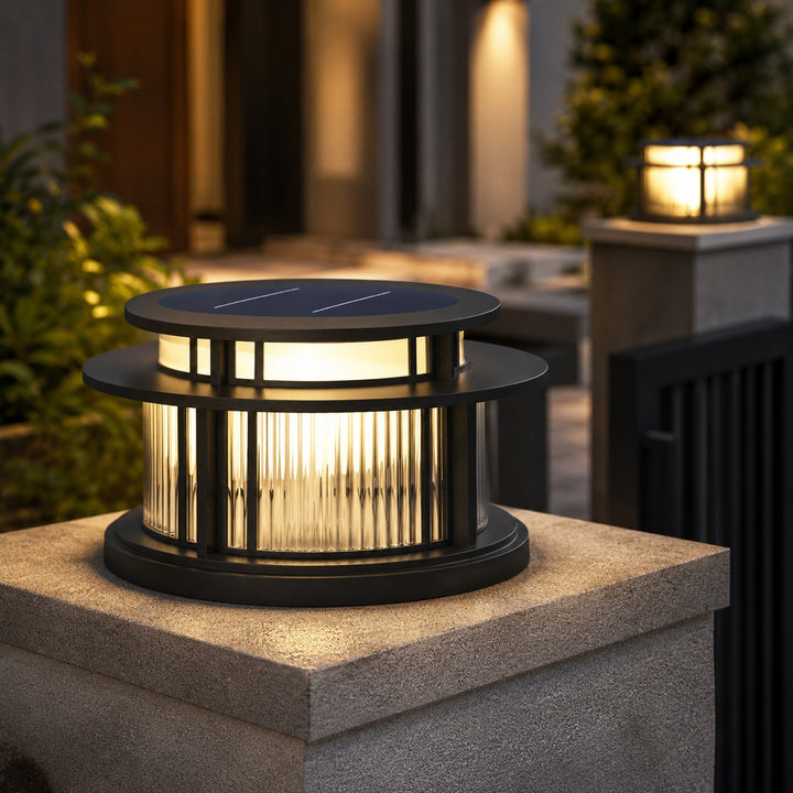 Solar Garden Light Modern Pillar Design Stainless Steel Waterproof LED Adjustable Color Temperature