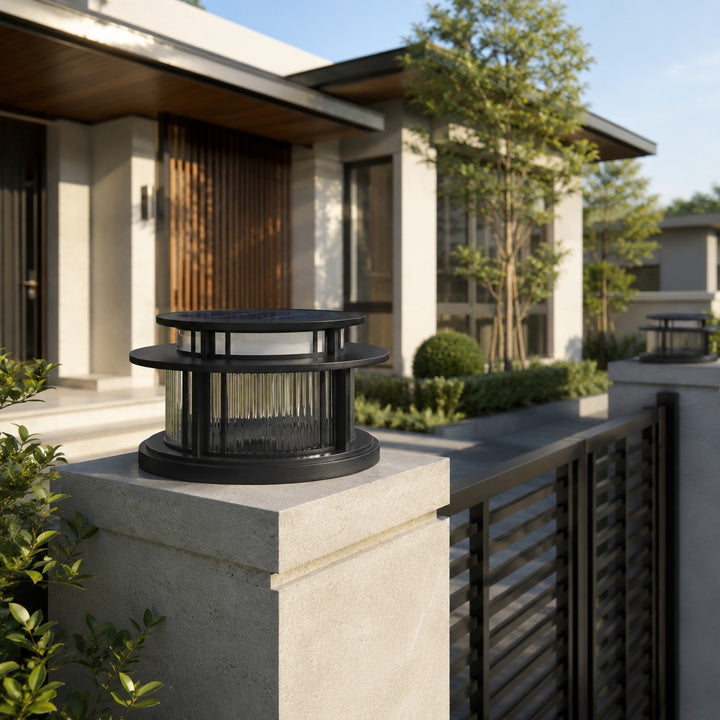 Solar Garden Light Modern Pillar Design Stainless Steel Waterproof LED Adjustable Color Temperature