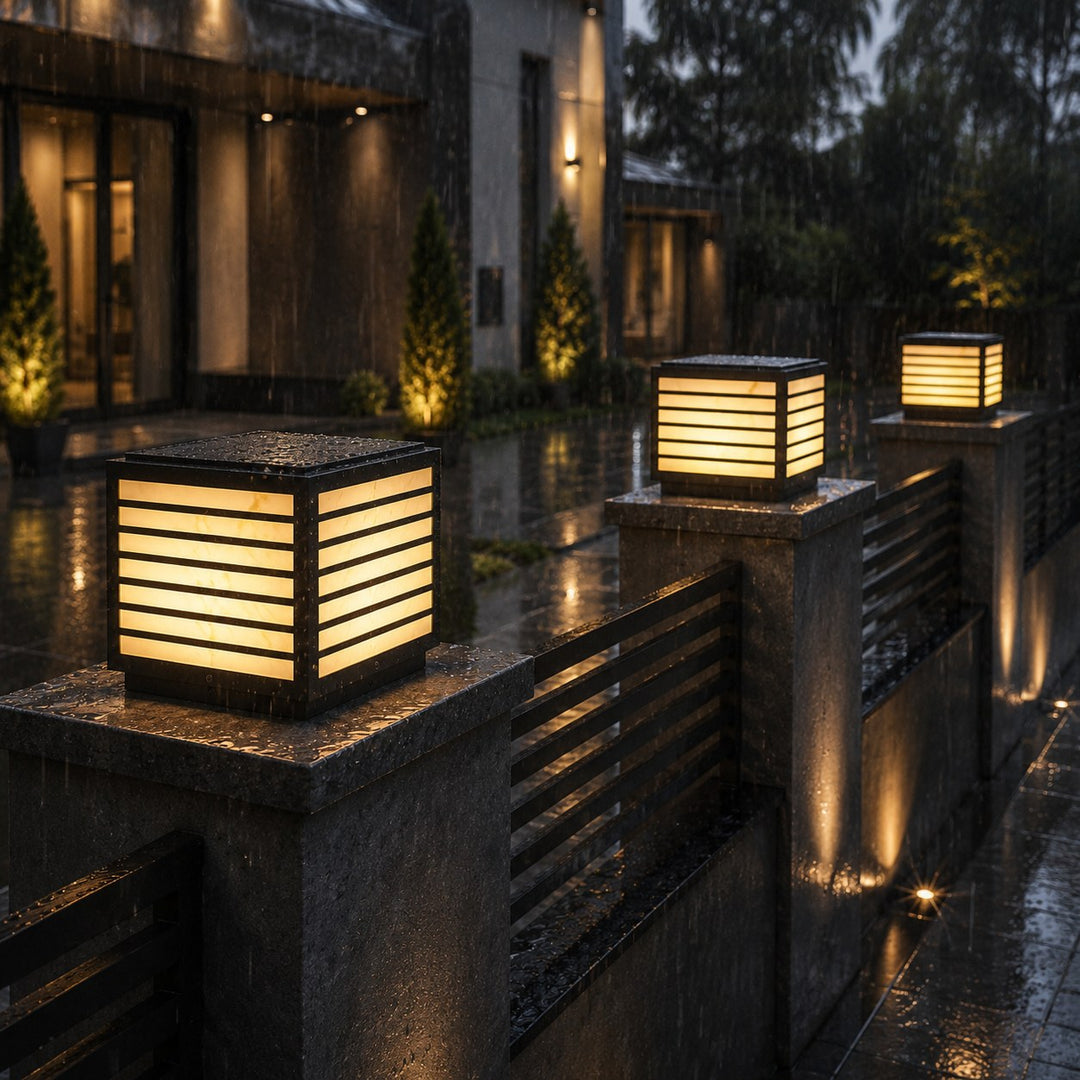 Modern Solar Garden Lights Waterproof Ground Mounted Stainless Steel Marble Shade LED 3000K