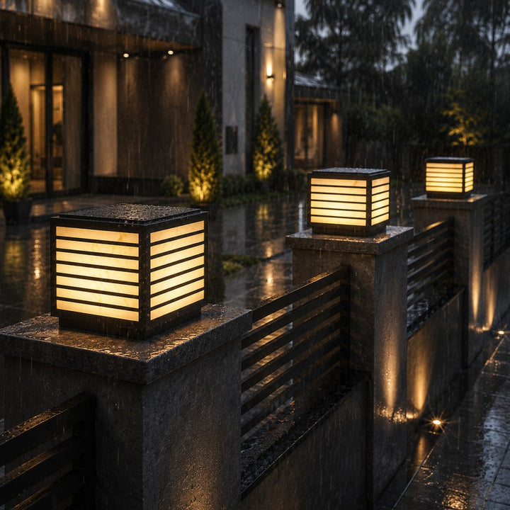 Modern Solar Garden Lights Waterproof Ground Mounted Stainless Steel Marble Shade LED 3000K