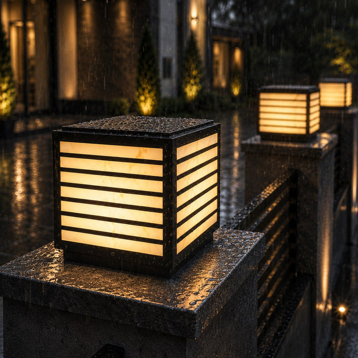 Modern Solar Garden Lights Waterproof Ground Mounted Stainless Steel Marble Shade LED 3000K