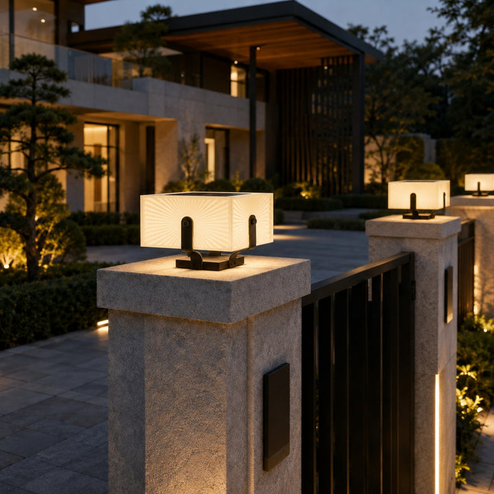 Modern Outdoor Pillar Light Solar Waterproof LED Fixture Stainless Steel for Garden Illumination