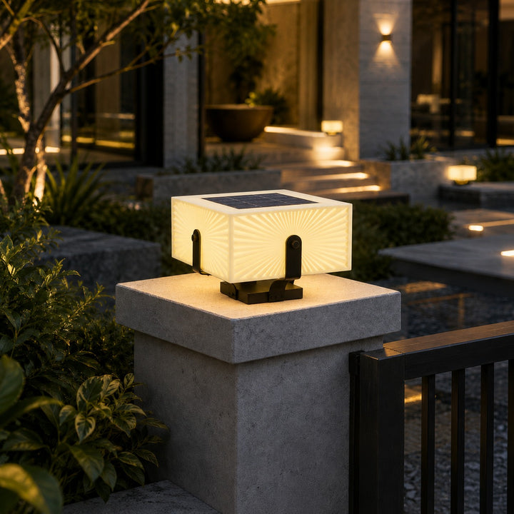 Modern Outdoor Pillar Light Solar Waterproof LED Fixture Stainless Steel for Garden Illumination