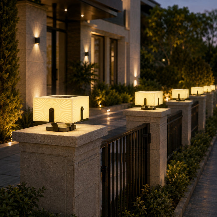 Modern Outdoor Pillar Light Solar Waterproof LED Fixture Stainless Steel for Garden Illumination