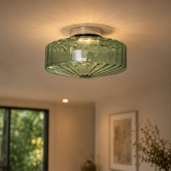 Modern Flush Mount Ceiling Light Chrome Corrugated Glass LED Adjustable Fixture